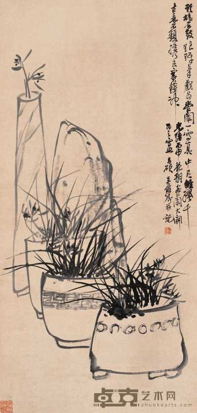 吴昌硕 丙申（1896年）作 兰石芳坚图 轴 135×65cm